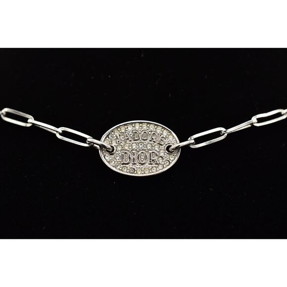 Christian Dior Vintage Choker Logo Necklace Crystal Jadore ID Tag Signed Y2K